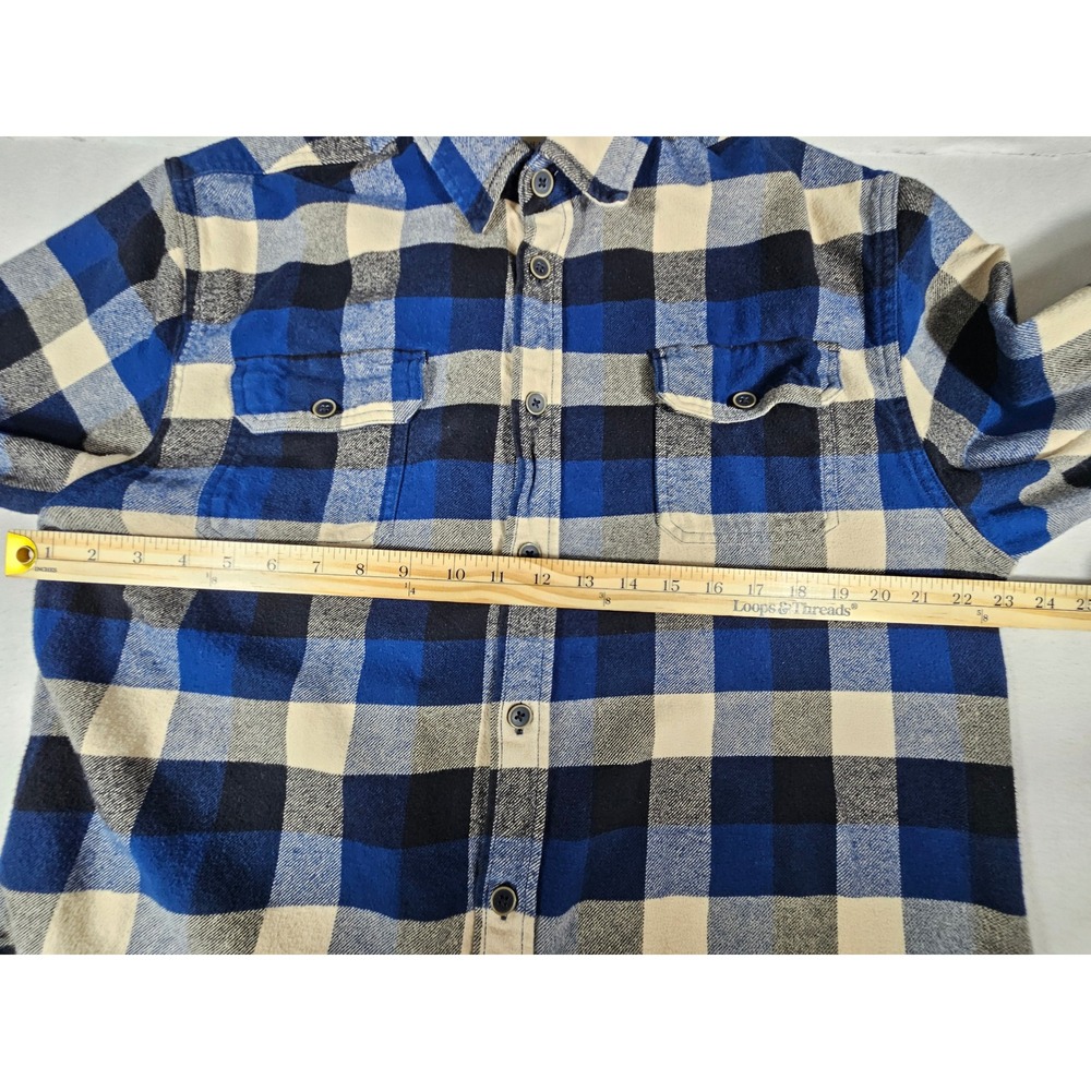Jachs Mens Blue Buffalo Plaid Flannel Button Up Shirt Cotton Long Sleeve L - Picture 4 of 9